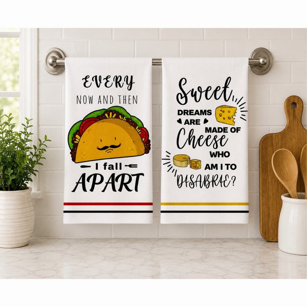 Hand Towels, 2pc, Funny Retro Songs Kitchen Dish Towels, 16" x 24"